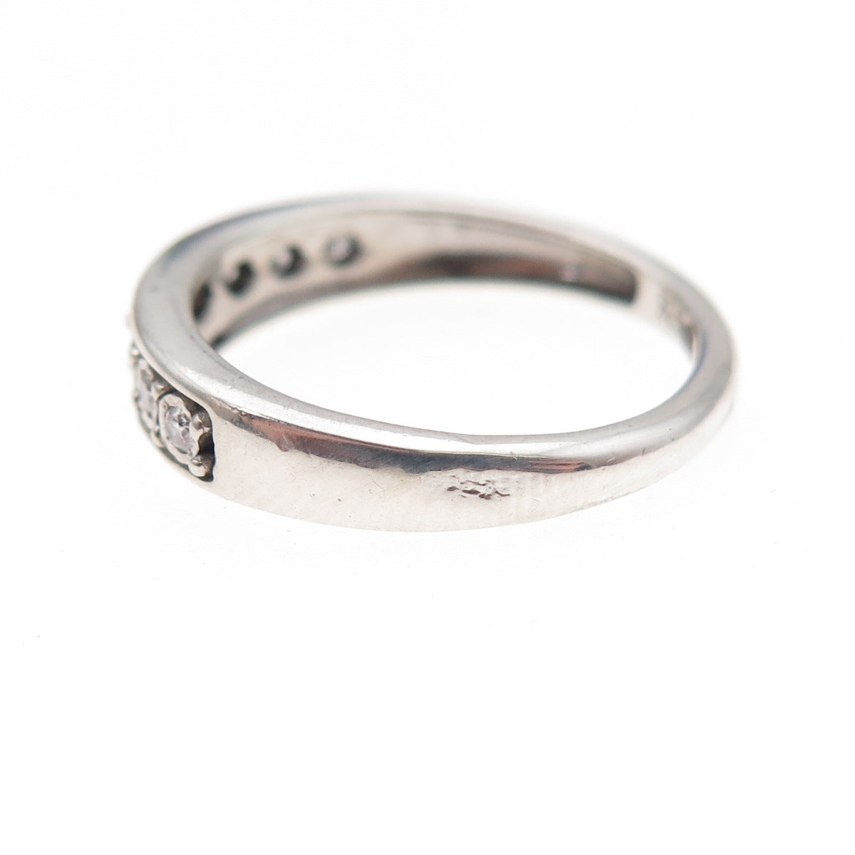 925 Sterling Silver Real Round-Cut Diamond Half Eternity Band Ring Size 6.5