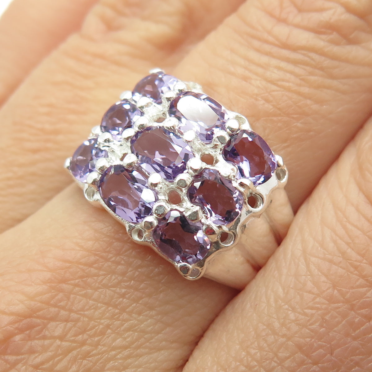 925 Sterling Silver Real Amethyst Gemstone Minimalist Ring Size 9