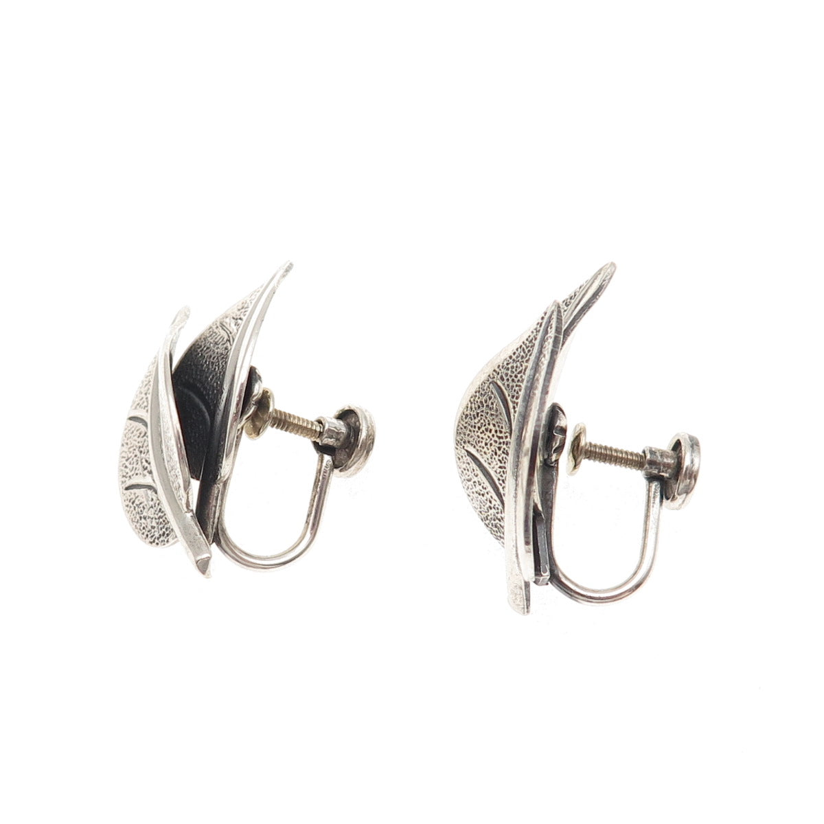 Beau 925 Sterling Silver Vintage Floral Oxidized Screw Back Earrings