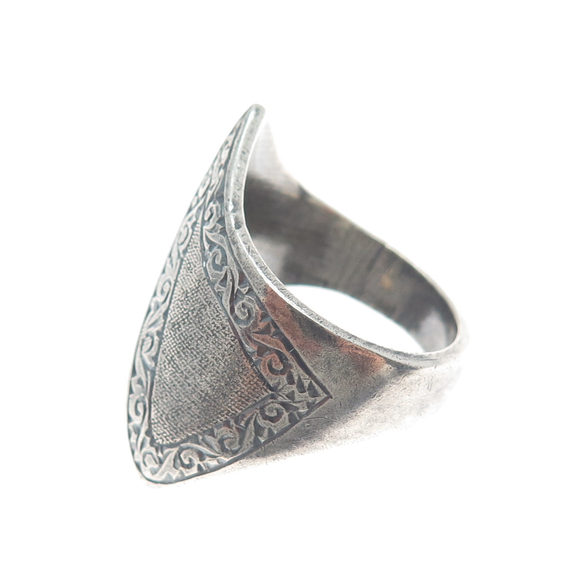 925 Sterling Silver Vintage JG Siam Engraved Modernist Oxidized Ring Size 8.25