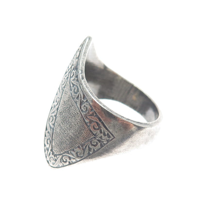 925 Sterling Silver Vintage JG Siam Engraved Modernist Oxidized Ring Size 8.25