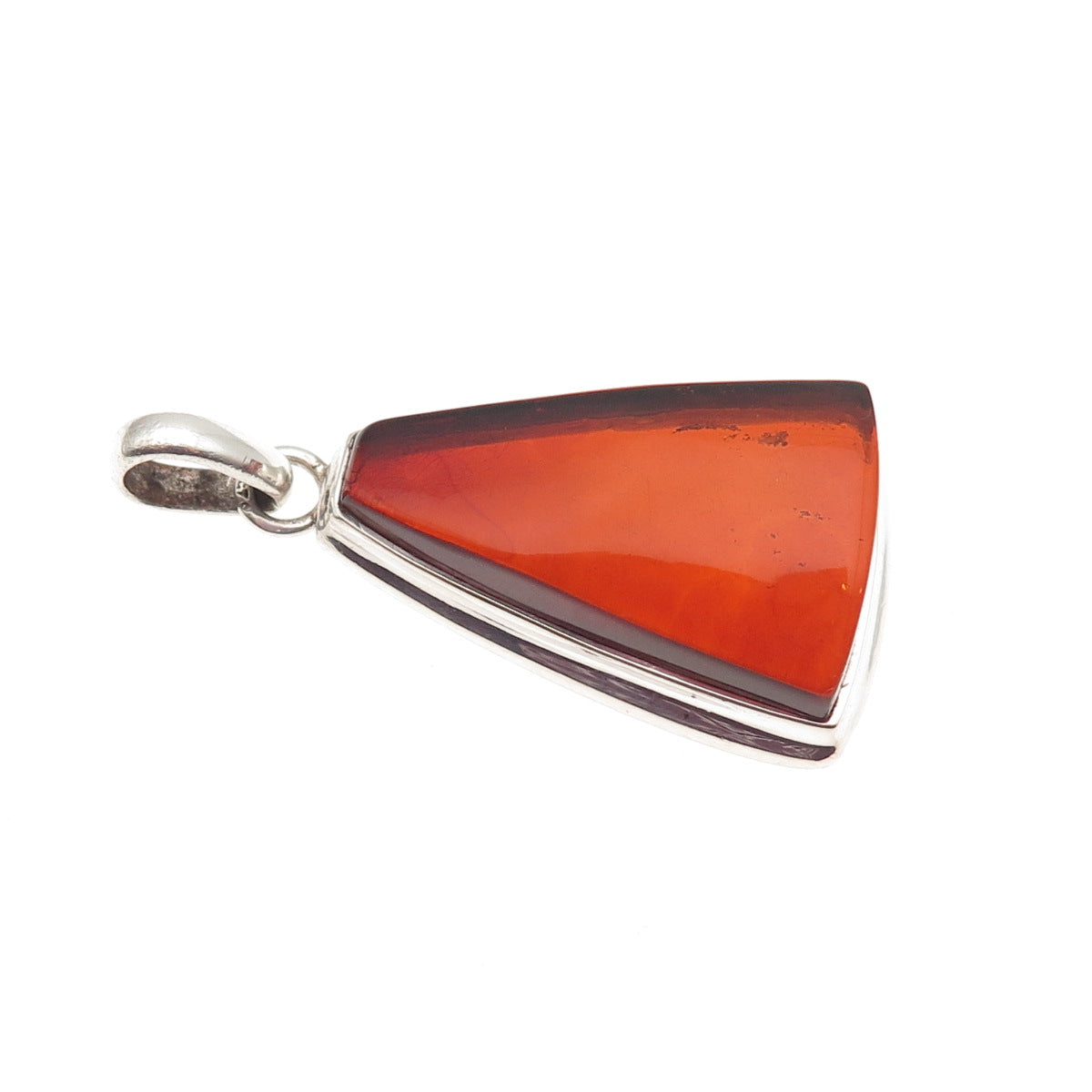 925 Sterling Silver Vintage Real Amber Modernist Pendant