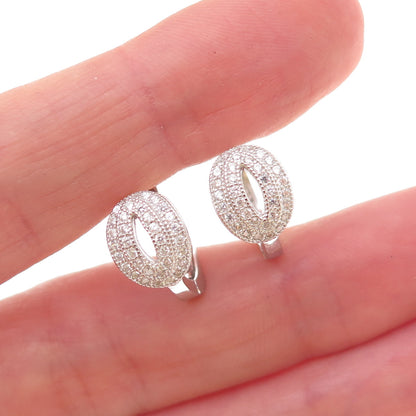 925 Sterling Silver Round-Cut C Z Hoop Earrings