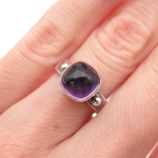 925 Sterling Silver Vintage Real Amethyst Modernist Oxidized Ring Size 5