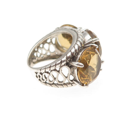 925 Sterling Silver Vintage Real Round-Cut Smoky Quartz Ring Size 6