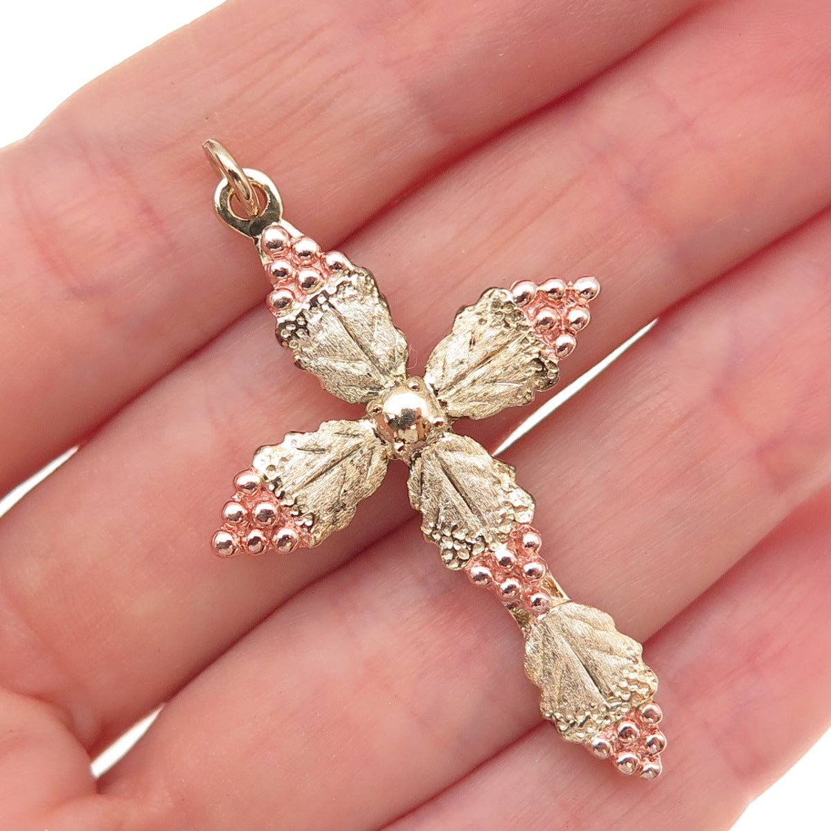925 Sterling Silver Rose & Yellow Gold Plated Vintage Floral Cross Pendant