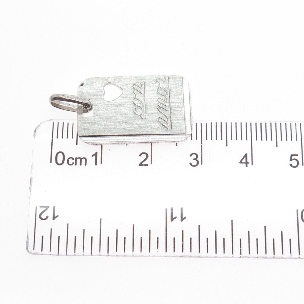 925 Sterling Silver Vintage Italy Con Amore Heart Tag Charm Pendant