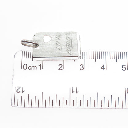 925 Sterling Silver Vintage Italy Con Amore Heart Tag Charm Pendant