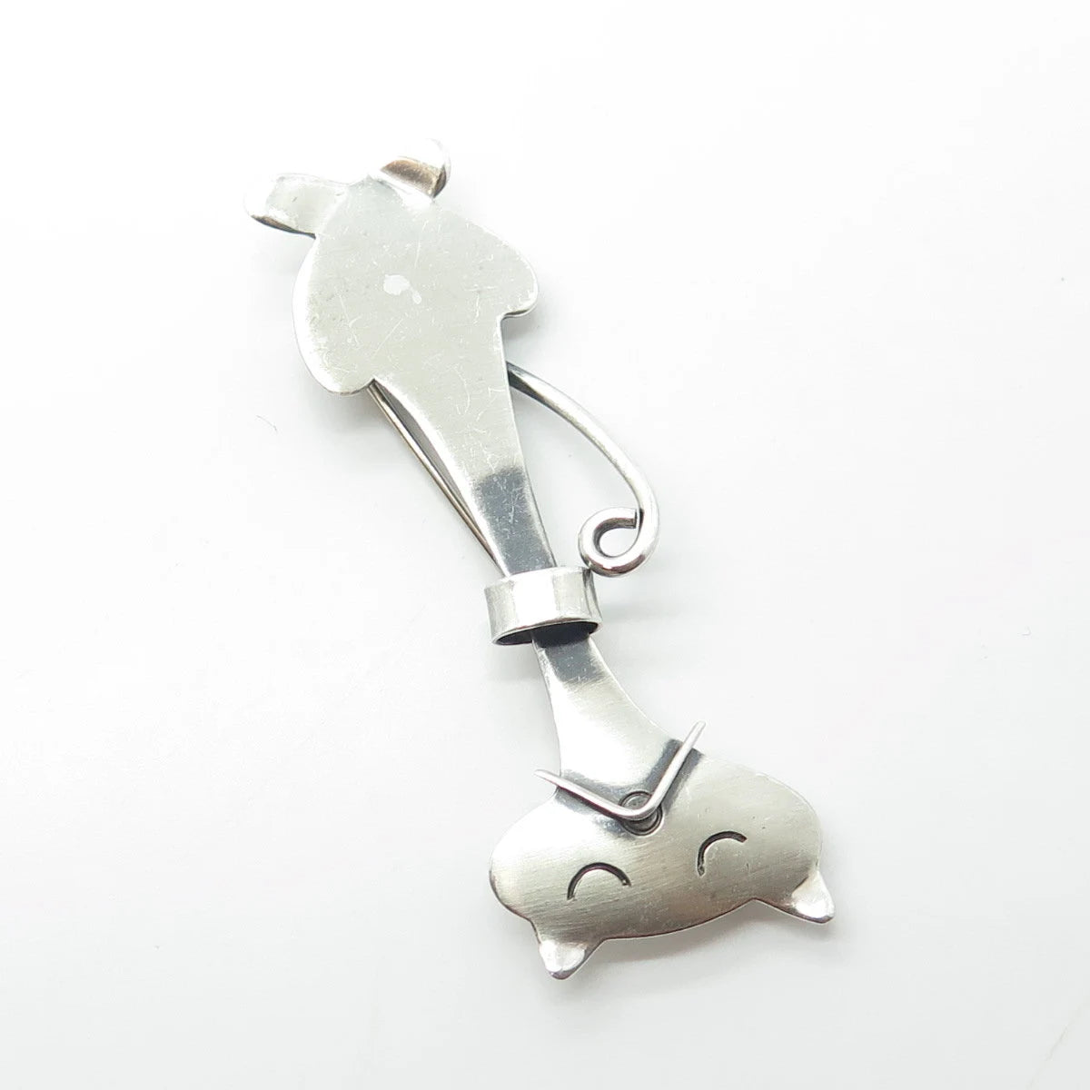 925 Sterling Silver Vintage Orb Silversmith Cat Modernist Pin Brooch