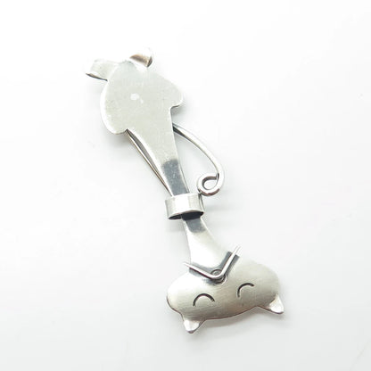 925 Sterling Silver Vintage Orb Silversmith Cat Modernist Pin Brooch