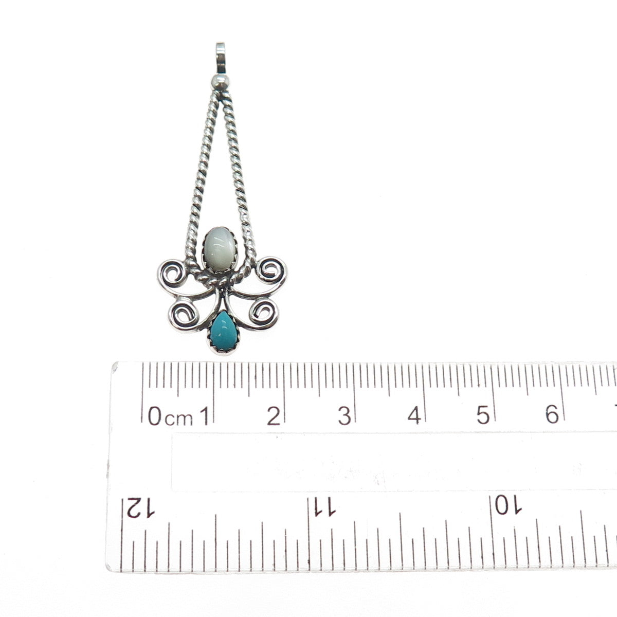 Frank Yazzie Navajo Old Pawn 925 Sterling Silver Vintage Turquoise & MOP Pendant