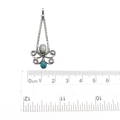 Frank Yazzie Navajo Old Pawn 925 Sterling Silver Vintage Turquoise & MOP Pendant
