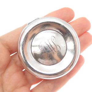 925 Sterling Silver Antique Art Deco Engraved Monogram Pill / Snuff Box