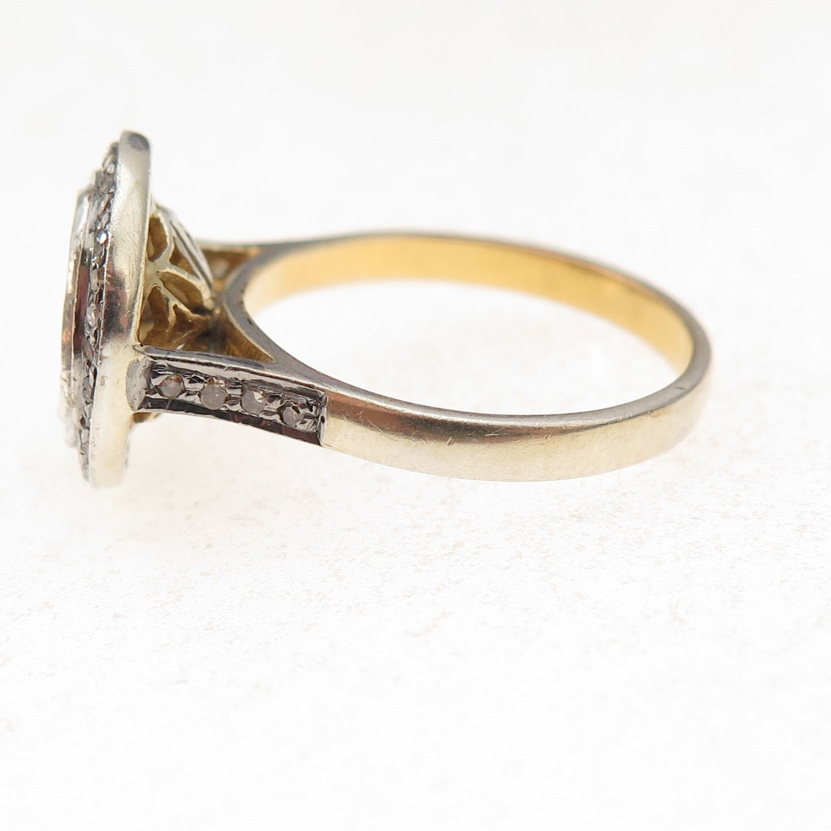 925 Sterling Silver Gold Plated Real Rose-Cut Diamond Ring Size 6.5