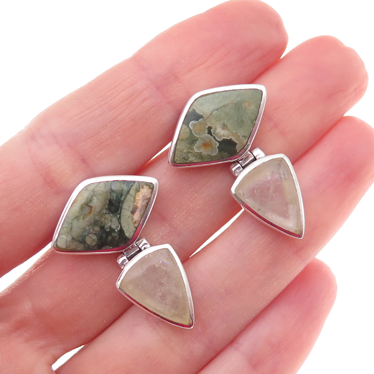 Paul Brackna Sterling Silver Vintage Real Turquoise & Quartz Modernist Earrings