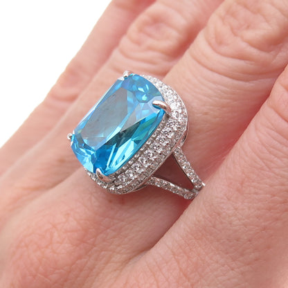 925 Sterling Silver Blue & White C Z Ring Size 7.25