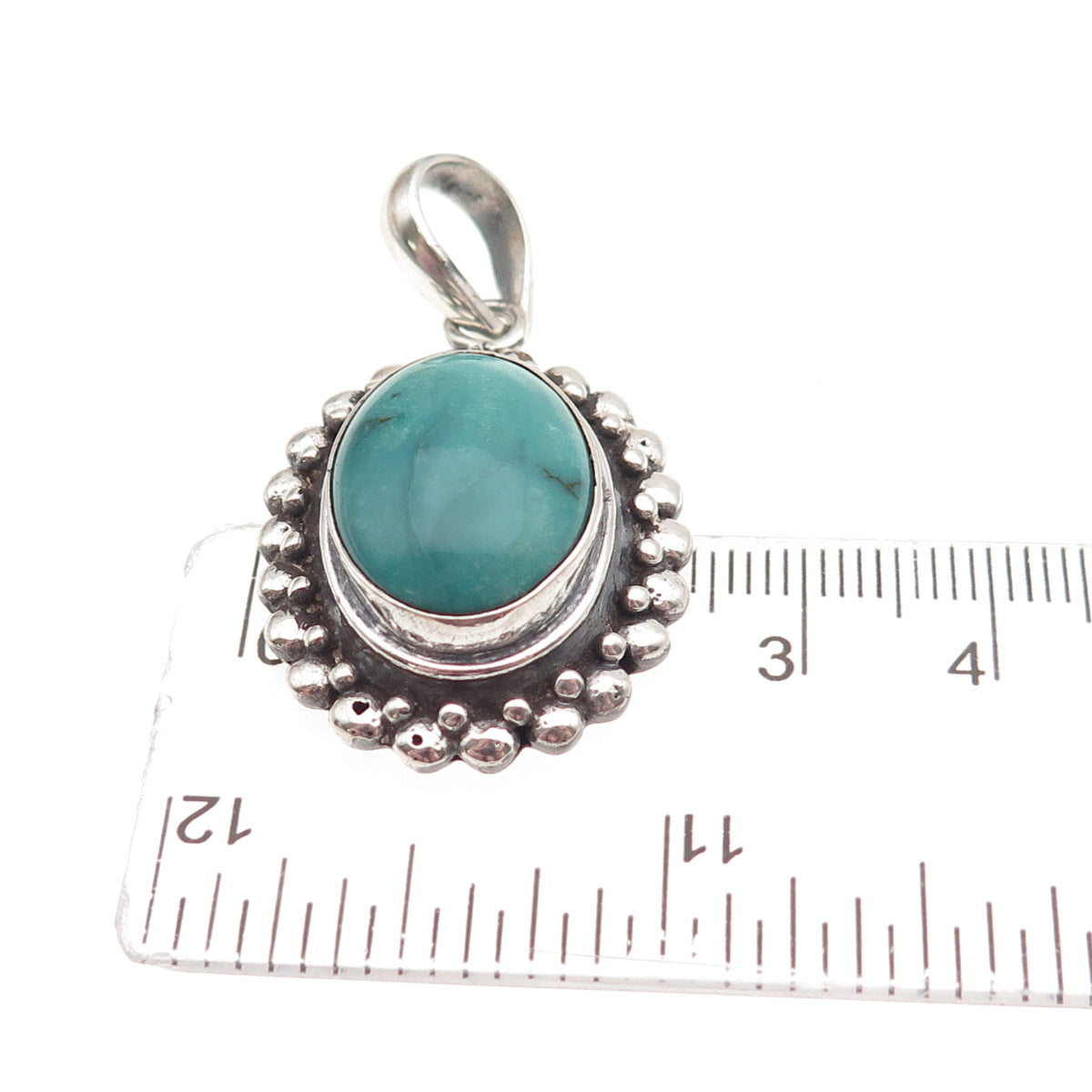 925 Sterling Silver Vintage Real Kingman Turquoise Beaded Charm Pendant