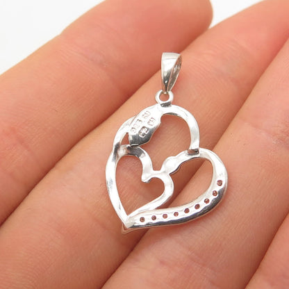 925 Sterling Silver C Z Double Heart Charm Pendant