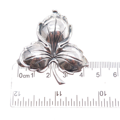 JEWELART 925 Sterling Silver Antique Art Deco Floral Leaf Oxidized Pin Brooch