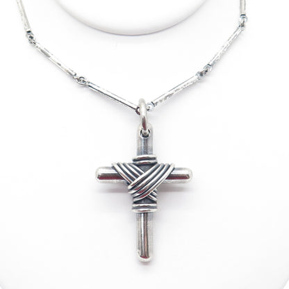 925 Sterling Silver Vintage Italy Cross Pendant Bar Chain Oxidized Necklace 28"