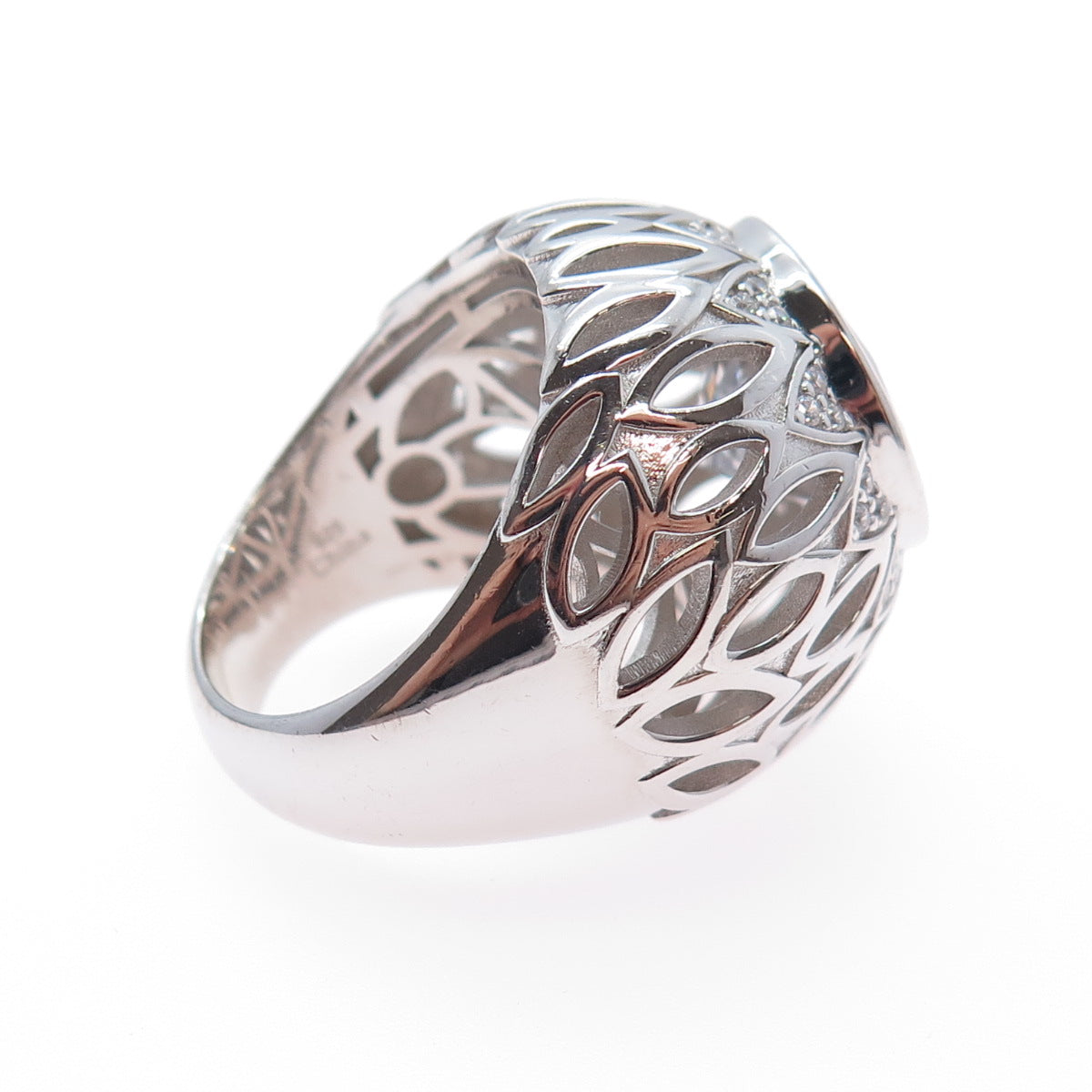 925 Sterling Silver Round-Cut C Z Flower Dome Ring Size 8