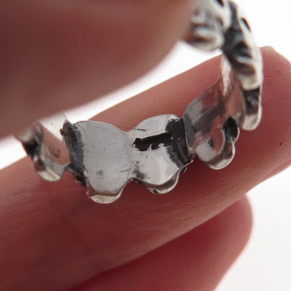 925 Sterling Silver Vintage Skull All Around Oxidized Band Ring Size 5.25