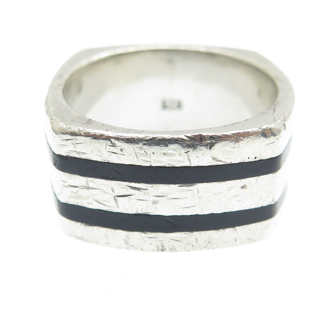 HD/N 925 Sterling Silver Vintage Real Diamond & Black Onyx Ring Size 11.25