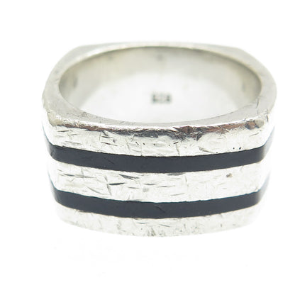 HD/N 925 Sterling Silver Vintage Real Diamond & Black Onyx Ring Size 11.25