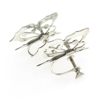 925 Sterling Silver Antique Art Deco Butterfly Screw Back Earrings