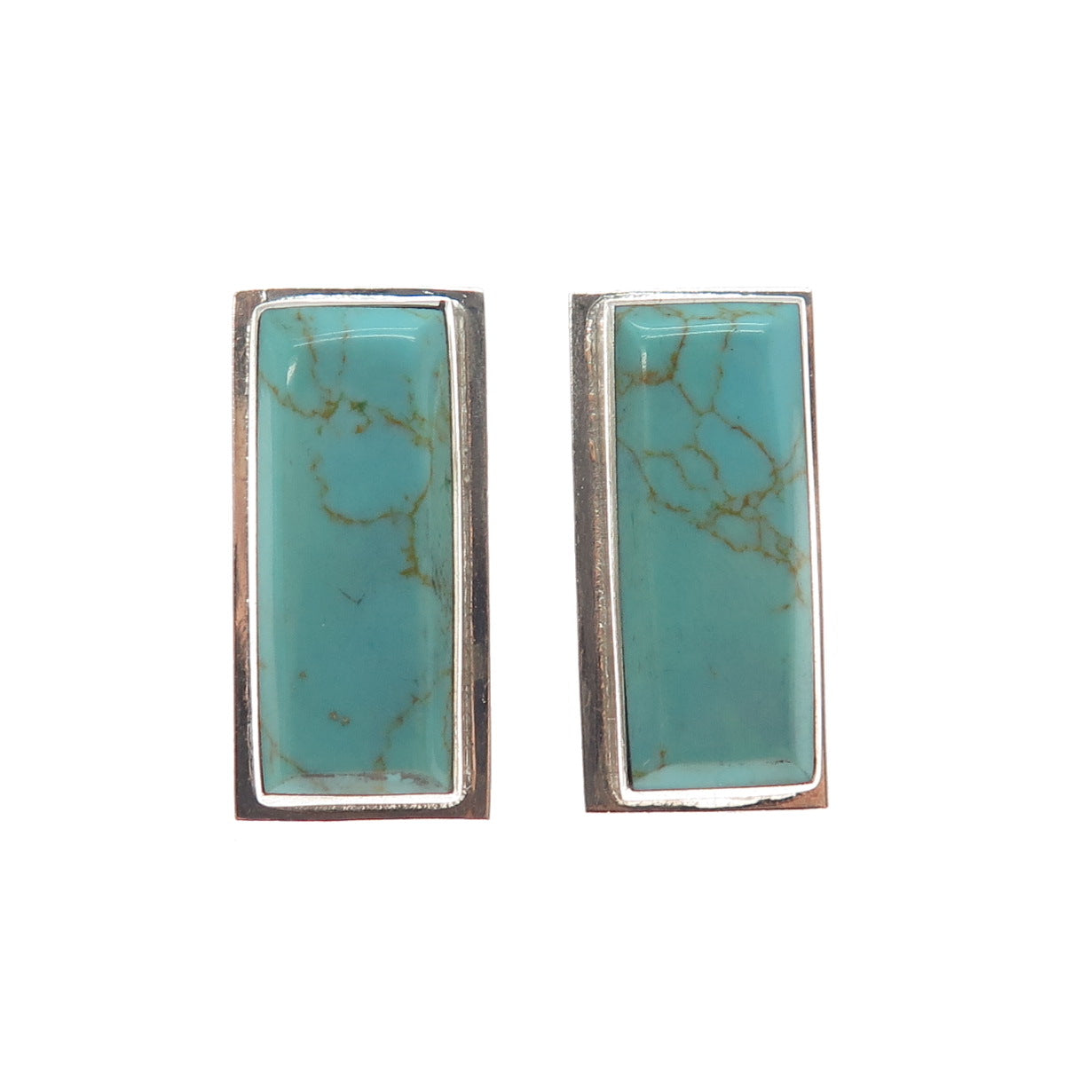 925 Sterling Silver Vintage Mexico Real Tyrone Turquoise Modernist Earrings