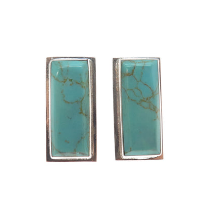 925 Sterling Silver Vintage Mexico Real Tyrone Turquoise Modernist Earrings