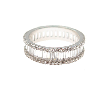 925 Sterling Silver Emerald & Round-Cut C Z Eternity Band Ring Size 6.25