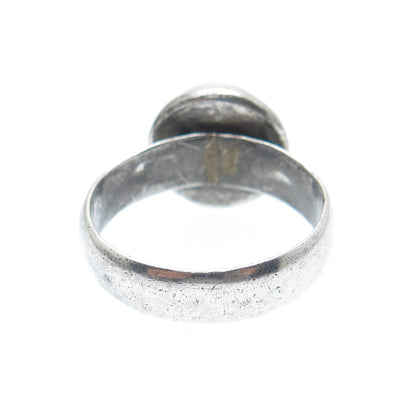 950 Silver Vintage Real Pearl Oxidized Ring Size 6.25