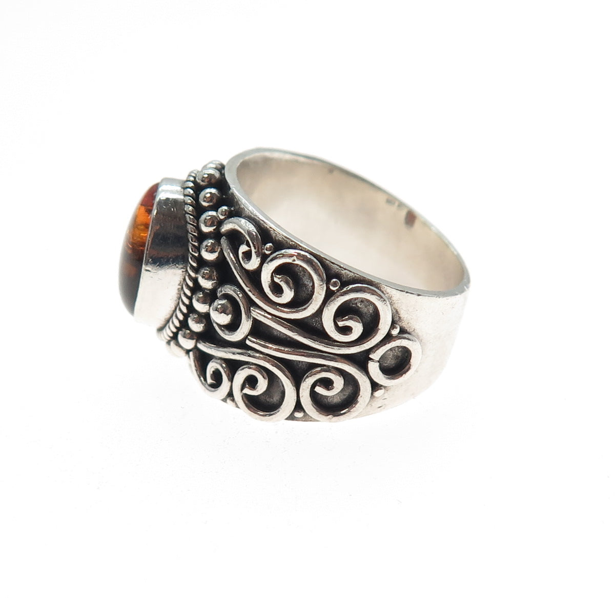 SUARTI BALI 925 Sterling Silver Vintage Real Amber Swirl Oxidized Ring Size 6.25