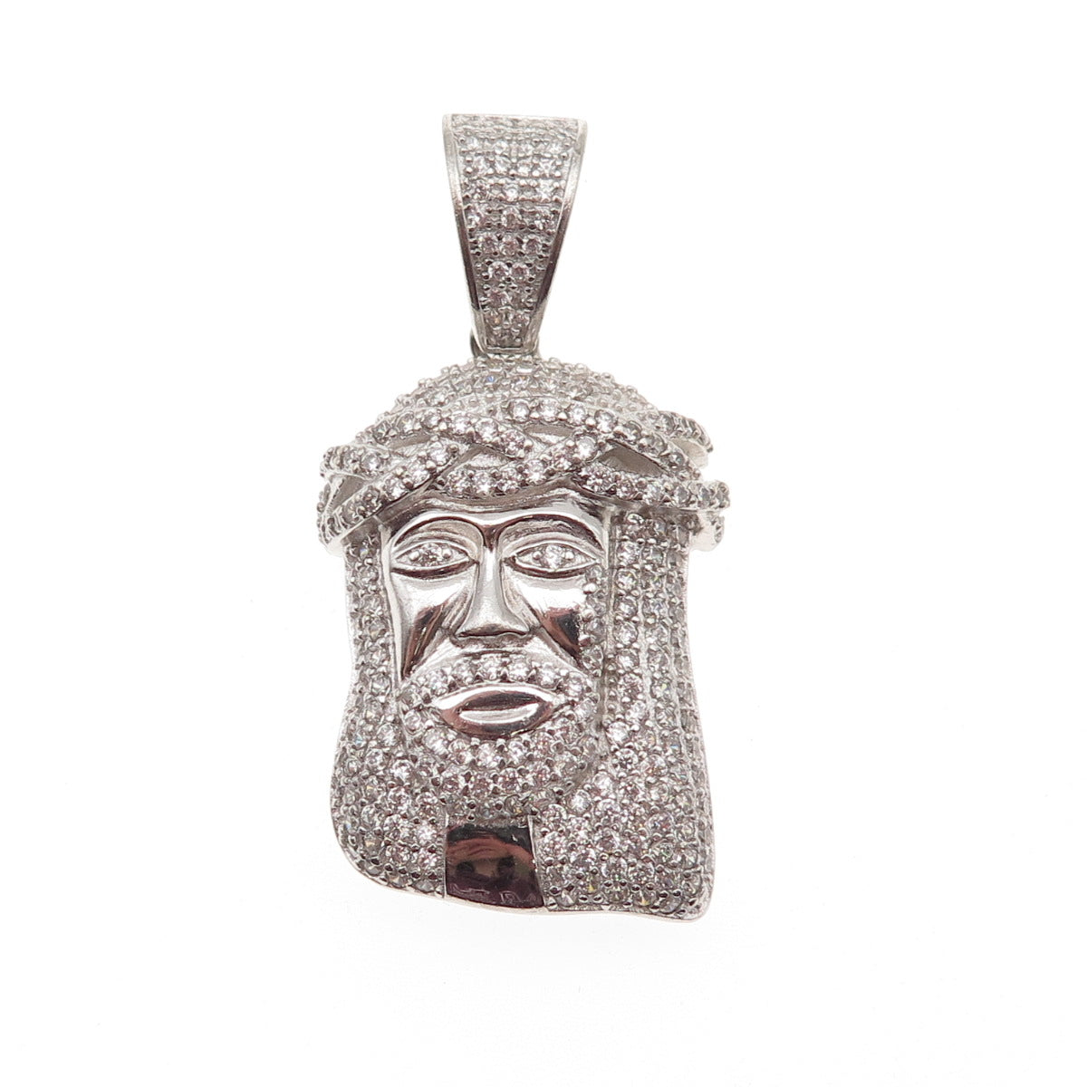 925 Sterling Silver Round-Cut C Z Jesus Sparkle Pendant