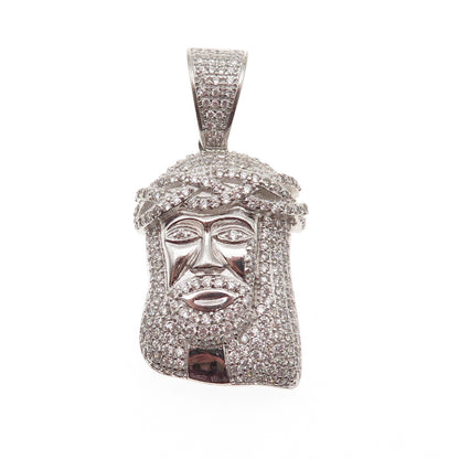 925 Sterling Silver Round-Cut C Z Jesus Sparkle Pendant