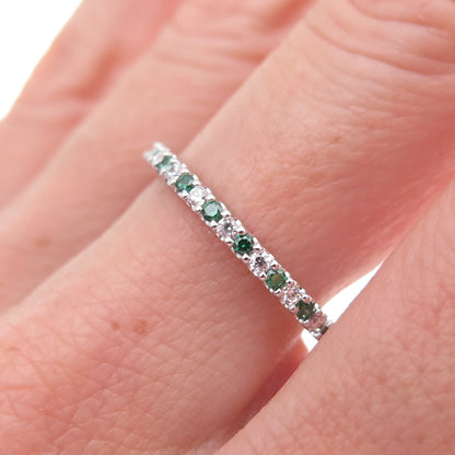 925 Sterling Silver Real Chrome Diopside & C Z Eternity Band Ring Size 9