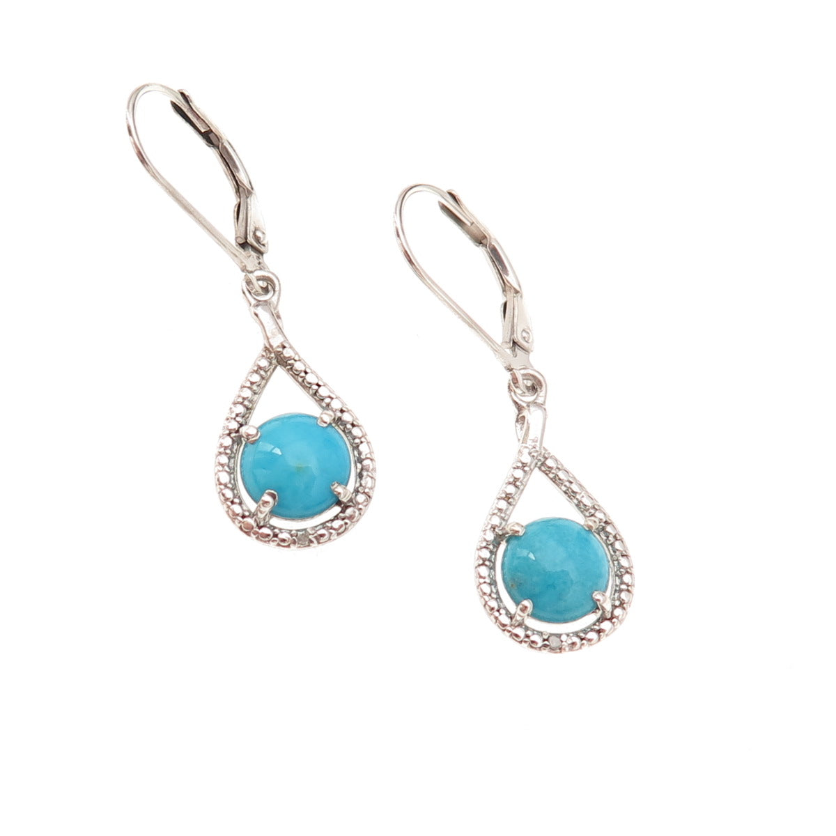 Chuck Clemency 925 Sterling Silver Real Diamond & Turquoise Dangle Earrings