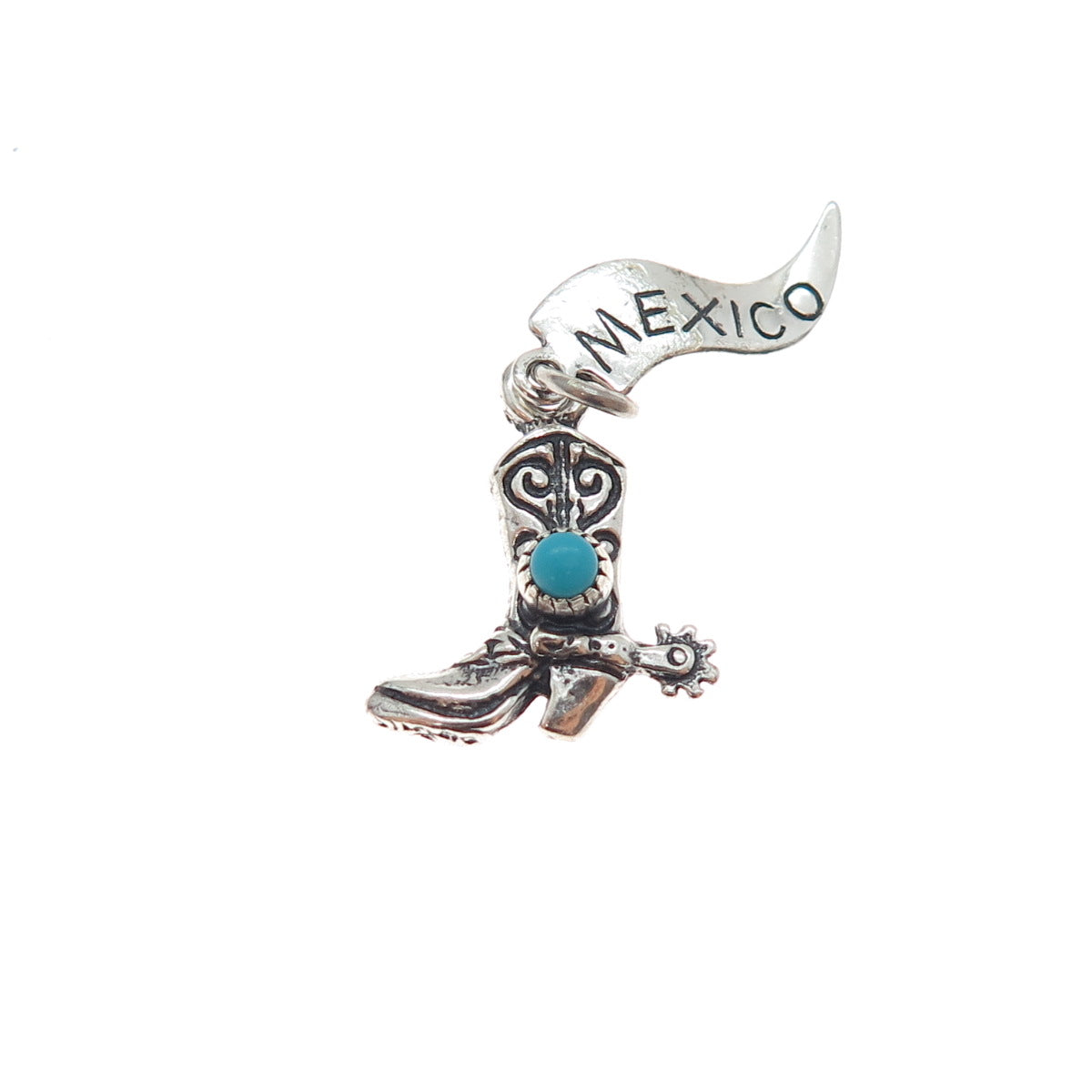 PACIFIC JEWELRY Old Pawn 925 Sterling Turquoise Mexico Cowboy Shoe Mini Pendant