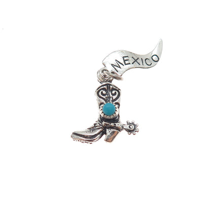 PACIFIC JEWELRY Old Pawn 925 Sterling Turquoise Mexico Cowboy Shoe Mini Pendant