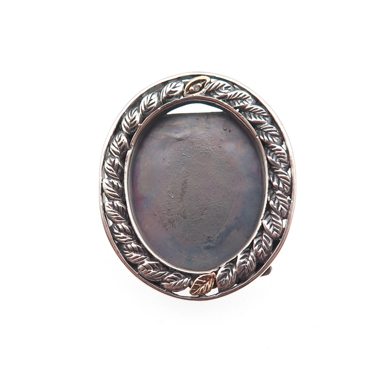 925 Sterling Silver 10K Gold Vintage Real Diamond Picture Frame Brooch / Pendant