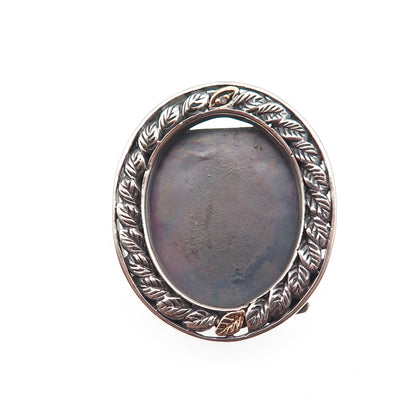 925 Sterling Silver 10K Gold Vintage Real Diamond Picture Frame Brooch / Pendant