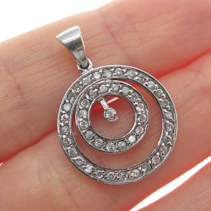 925 Sterling Silver Vintage Rhinestone Double Circle of Life Charm Pendant