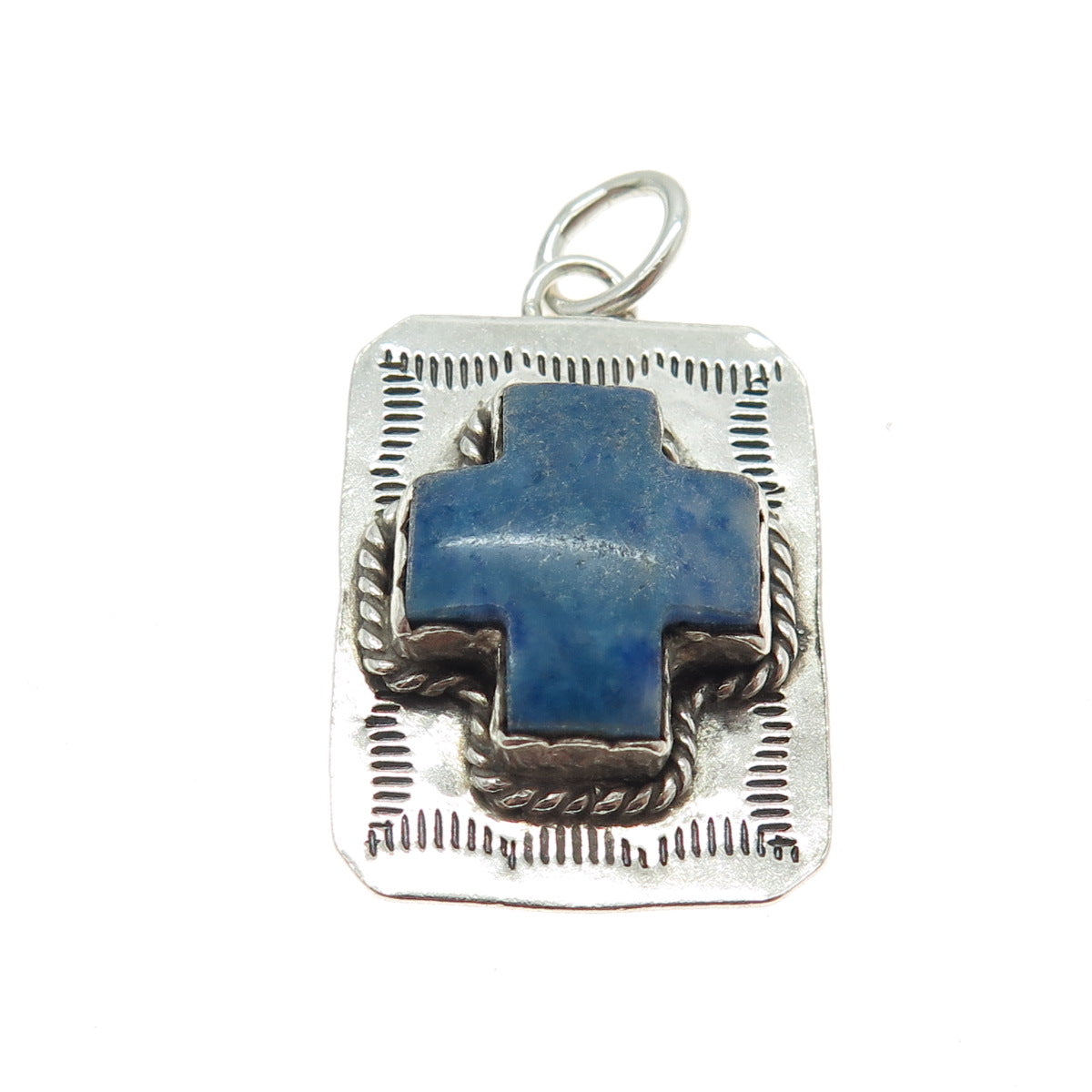 Old Pawn Sterling Silver Vintage Southwestern Lapis Tribal Bird Cross Pendant