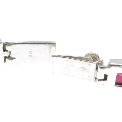 925 Sterling Silver Vintage Real Tourmaline Square Link Bracelet 7.5"