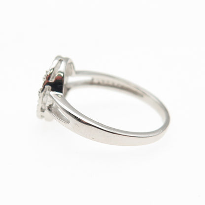 925 Sterling Silver Real Round-Cut Diamond Fleur de Lis Ring Size 7
