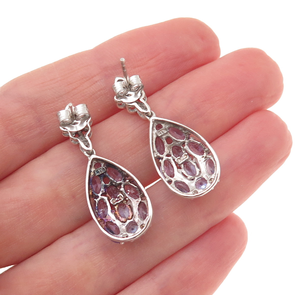 Chuck Clemency 925 Sterling Silver Real Diamond & Tanzanite Dangle Earrings