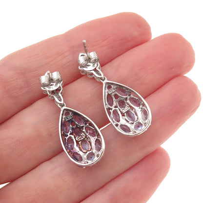 Chuck Clemency 925 Sterling Silver Real Diamond & Tanzanite Dangle Earrings