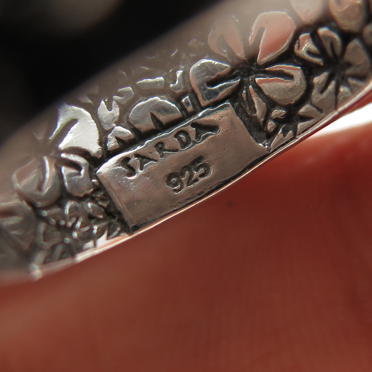 SARDA 925 Sterling Silver Vintage Flower Oxidized Band Ring Size 7.25