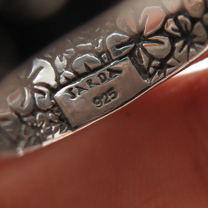 SARDA 925 Sterling Silver Vintage Flower Oxidized Band Ring Size 7.25